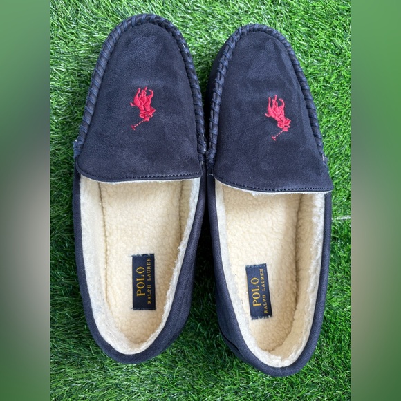 Polo Ralph Lauren Moccasin Slippers-Size:12-Color: Blue with Red Logo-Preowned - Picture 4 of 8
